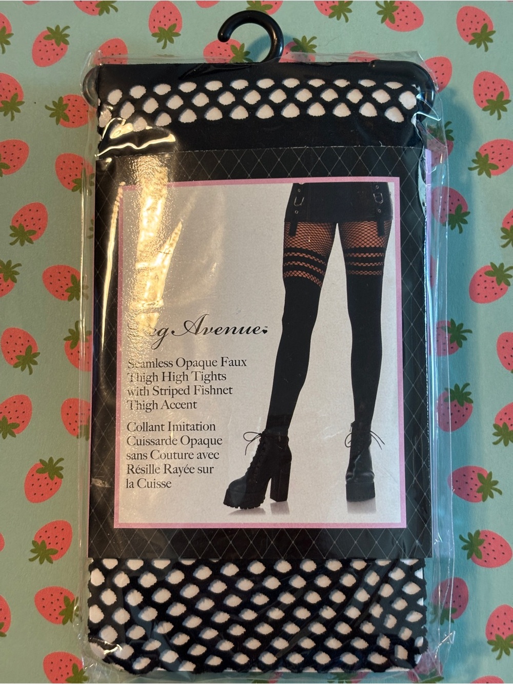 Leg Avenue Black Striped Fishnet Faux Thigh Highs